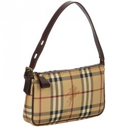 Pre Owned Burberry Brown Haymarket Check Coated Canvas Shoulder Bag