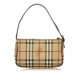 Pre Owned Burberry Brown Haymarket Check Coated Canvas Shoulder Bag