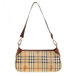 Pre Owned Burberry Beige/Copper Haymarket Check Canvas and Leather Shoulder Bag