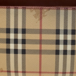 Pre Owned Burberry Beige/Copper Haymarket Check Canvas and Leather Shoulder Bag