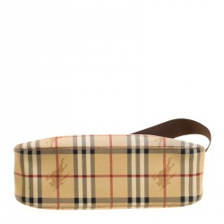 Pre Owned Burberry Beige/Copper Haymarket Check Canvas and Leather Shoulder Bag