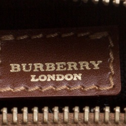 Pre Owned Burberry Beige/Copper Haymarket Check Canvas and Leather Shoulder Bag