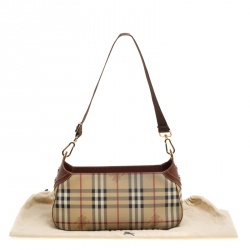 Pre Owned Burberry Beige/Copper Haymarket Check Canvas and Leather Shoulder Bag