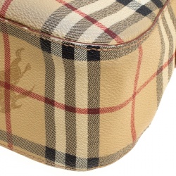 Pre Owned Burberry Beige/Copper Haymarket Check Canvas and Leather Shoulder Bag