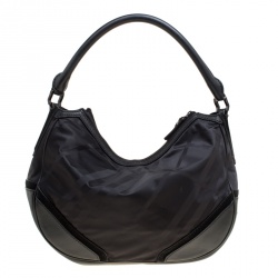 Pre Owned Burberry Black Tonal Check Nylon Medium Maskell Hobo