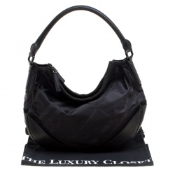 Pre Owned Burberry Black Tonal Check Nylon Medium Maskell Hobo