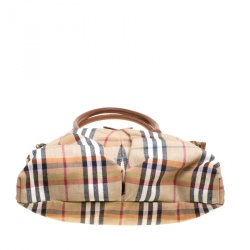 مملوكة مسبقًا حقيبة يد بربري جلد وكانفاس كاروهات هاوس بنية/ متعددة الألوان