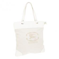 Pre Owned Burberry Cream Canvas Stowell Roll Up Tote