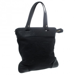 مملوكة مسبقًا حقيبة يد بربري قماش وجلد سوداء