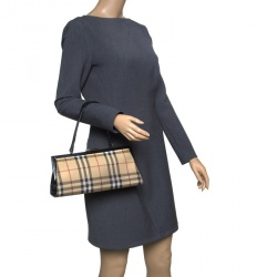 Pre Owned Burberry Beige/Black Nova Check Coated Canvas and Leather Shoulder Bag