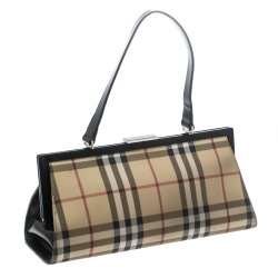 Pre Owned Burberry Beige/Black Nova Check Coated Canvas and Leather Shoulder Bag