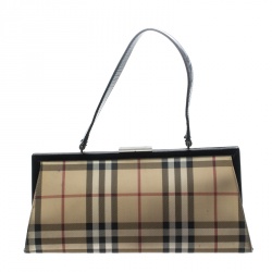 Pre Owned Burberry Beige/Black Nova Check Coated Canvas and Leather Shoulder Bag