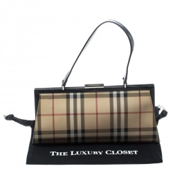 Pre Owned Burberry Beige/Black Nova Check Coated Canvas and Leather Shoulder Bag