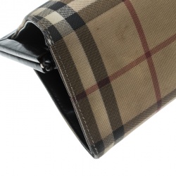Pre Owned Burberry Beige/Black Nova Check Coated Canvas and Leather Shoulder Bag