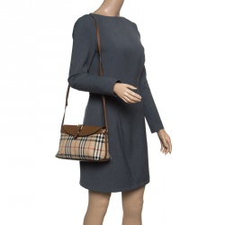 Pre Owned Burberry Beige/Brown Haymarket Check Canvas and Leather Crossbody Bag