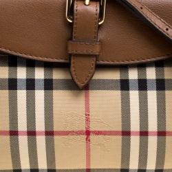 Pre Owned Burberry Beige/Brown Haymarket Check Canvas and Leather Crossbody Bag