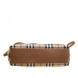 Pre Owned Burberry Beige/Brown Haymarket Check Canvas and Leather Crossbody Bag