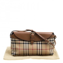 Pre Owned Burberry Beige/Brown Haymarket Check Canvas and Leather Crossbody Bag