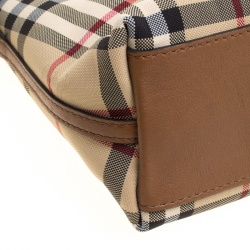 Pre Owned Burberry Beige/Brown Haymarket Check Canvas and Leather Crossbody Bag