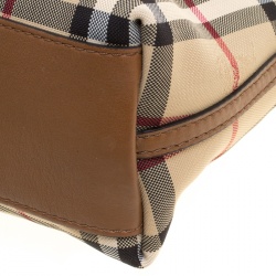 Pre Owned Burberry Beige/Brown Haymarket Check Canvas and Leather Crossbody Bag