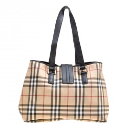 مملوكة مسبقًا حقيبة يد بربري ديابر جلد وPVC كاروهات هاوس سوداء/ بيج