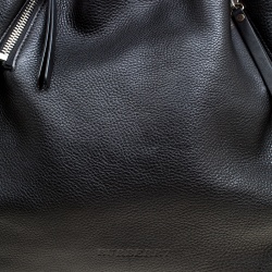 Pre Owned Burberry Black Textured Leather and Nova Check Canvas Zip Detail Tote