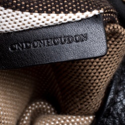 Pre Owned Burberry Black Textured Leather and Nova Check Canvas Zip Detail Tote