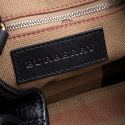Pre Owned Burberry Black Textured Leather and Nova Check Canvas Zip Detail Tote