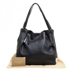 Pre Owned Burberry Black Textured Leather and Nova Check Canvas Zip Detail Tote