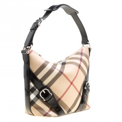 Pre Owned Burberry Beige/Black Nova Check PVC and Leather Hobo