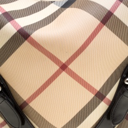Pre Owned Burberry Beige/Black Nova Check PVC and Leather Hobo