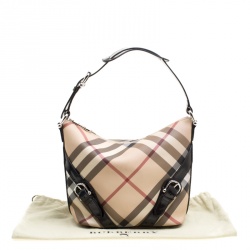 Pre Owned Burberry Beige/Black Nova Check PVC and Leather Hobo