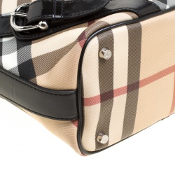 Pre Owned Burberry Beige/Black Nova Check PVC and Leather Hobo