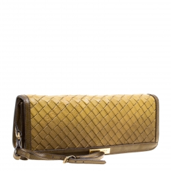Pre Owned Burberry Yellow/Khaki Ombre Woven Pattern Leather Wristlet Clutch
