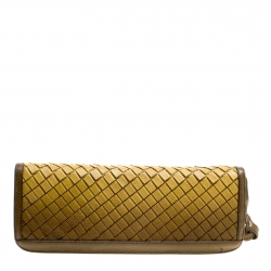 Pre Owned Burberry Yellow/Khaki Ombre Woven Pattern Leather Wristlet Clutch