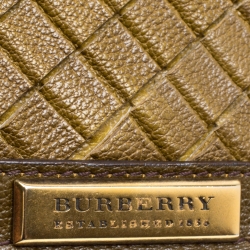 Pre Owned Burberry Yellow/Khaki Ombre Woven Pattern Leather Wristlet Clutch
