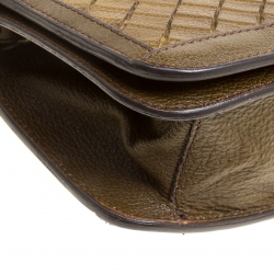 Pre Owned Burberry Yellow/Khaki Ombre Woven Pattern Leather Wristlet Clutch