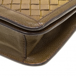 Pre Owned Burberry Yellow/Khaki Ombre Woven Pattern Leather Wristlet Clutch