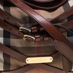 Pre Owned Burberry Brown House Check Canvas and Leather Small Bridle Dutton Hobo