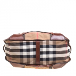 Pre Owned Burberry Brown House Check Canvas and Leather Small Bridle Dutton Hobo
