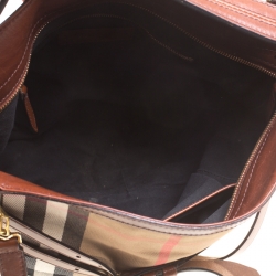 Pre Owned Burberry Brown House Check Canvas and Leather Small Bridle Dutton Hobo