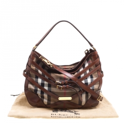 Pre Owned Burberry Brown House Check Canvas and Leather Small Bridle Dutton Hobo