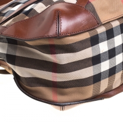 Pre Owned Burberry Brown House Check Canvas and Leather Small Bridle Dutton Hobo