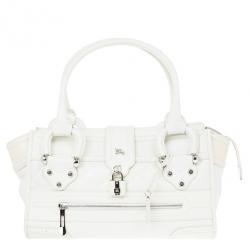 Pre Owned Burberry White Quilted Leather Satchel