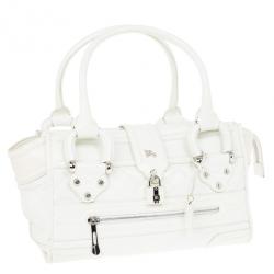 Pre Owned Burberry White Quilted Leather Satchel