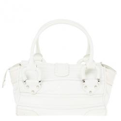 Pre Owned Burberry White Quilted Leather Satchel