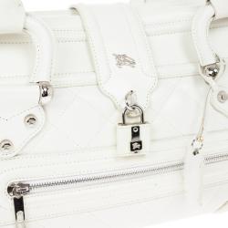 Pre Owned Burberry White Quilted Leather Satchel
