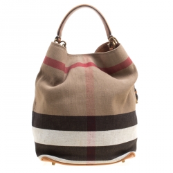 Pre Owned Burberry Multicolor Nova Check Canvas and Leather Ashby Hobo