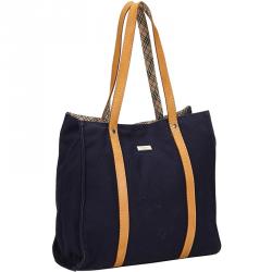 Burberry Two Tone Canvas and Leather Tote