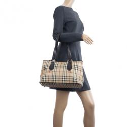 Pre Owned Burberry Haymarket Check Tote Bag